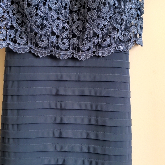 Betsy & Adams cocktail party metallic blue/grey one piece dress - Picture 3 of 7